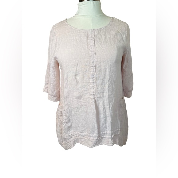 Lungo L'Arno Linen Gauze Tunic Dress Womens 1X Pink Pockets Pintuck Lagenlook - Picture 1 of 8